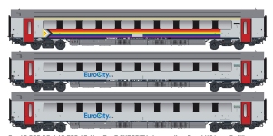 LS Models LS43060DC - H0 - 3-tlg. Set Personenwagen Euro-City, SNCB, Ep. VI